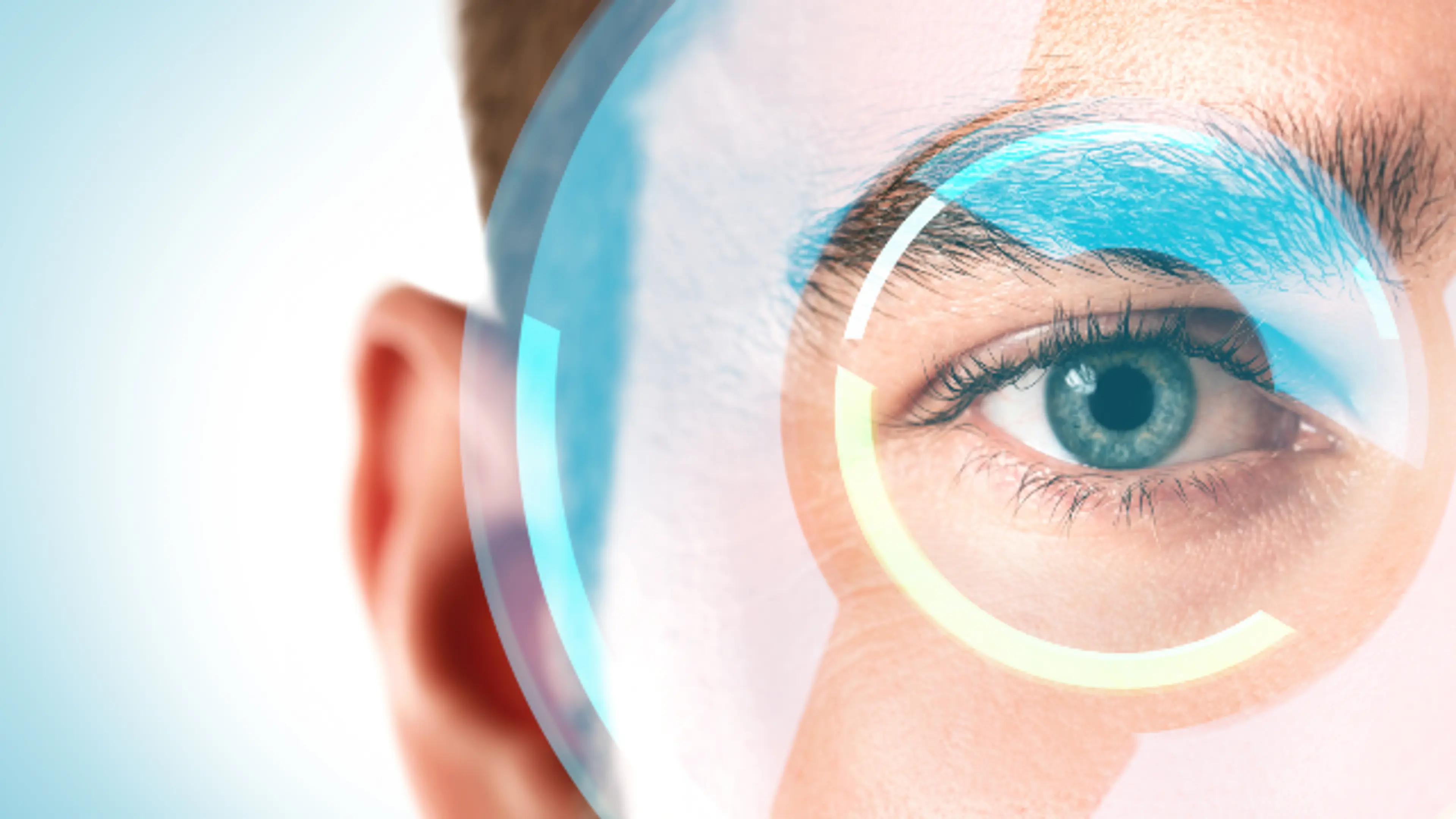 Close up human eye with digital biometric scanning interface overlay